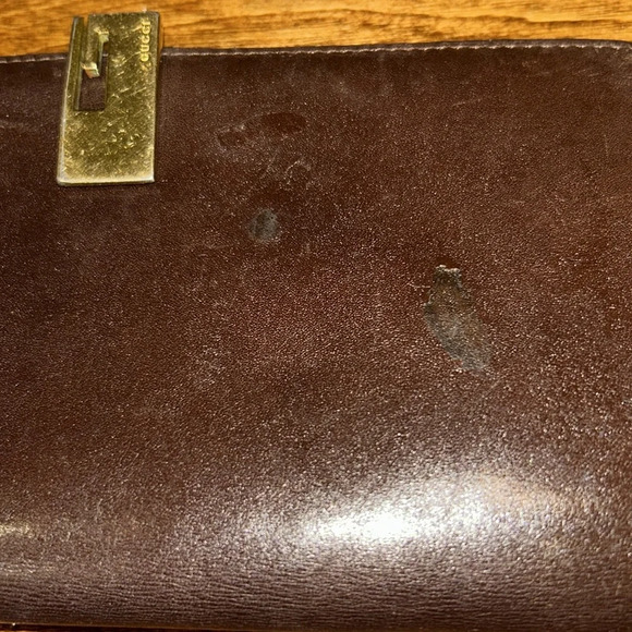 GUCCI wallet GUC brown leather long wallet VINTAGE gold clasp Luxury Find - Picture 2 of 14